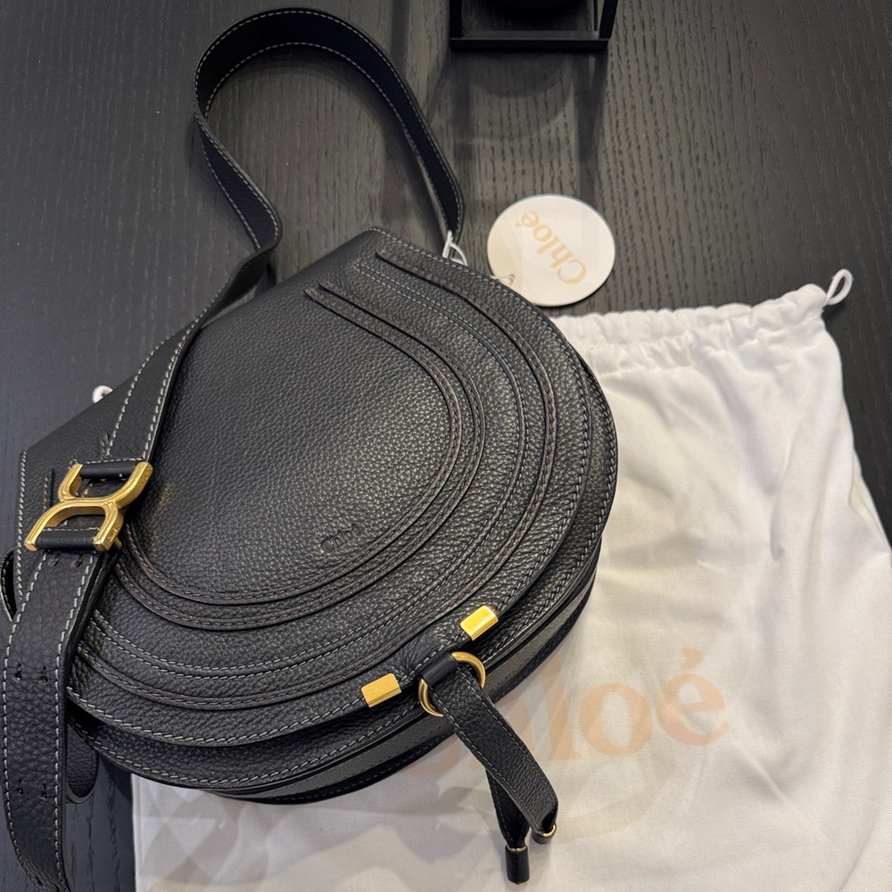 Chloe Marcie Black Leather Saddle Crossbody Bag